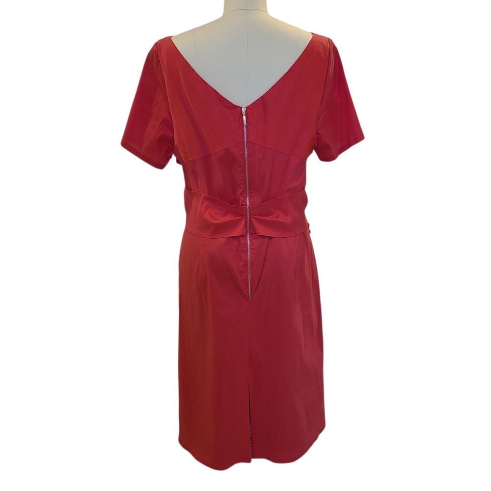 Talbot Runhof Orange Red Draped Silk Blend Cocktail Shift Midi Dress Sz 16/46 - Picture 4 of 9